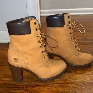 High Heeled Tan Timberlands, good condition, no box, size 7 Women